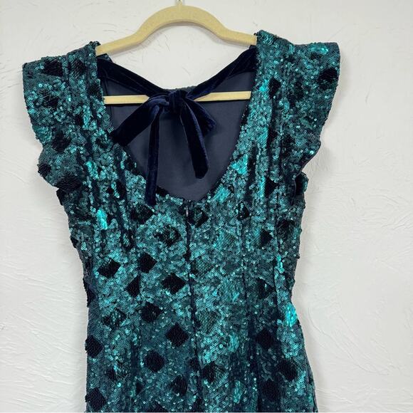 Zara Green Sequined Ruffled Sleeve Mini Dress Blogger Favorite XS - Picture 11 of 11